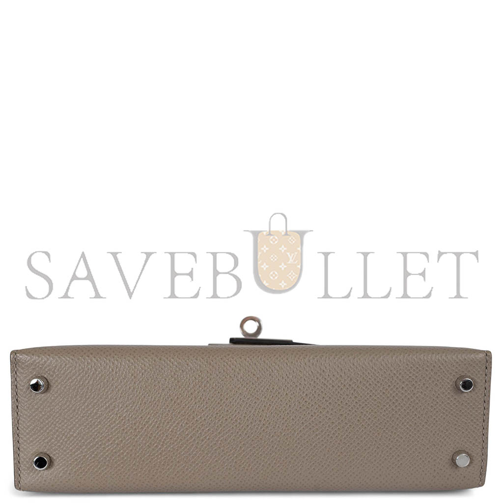 H**mes mini kelly ii epsom aluminum alloy gray silver buckle (19*12*5.5cm)